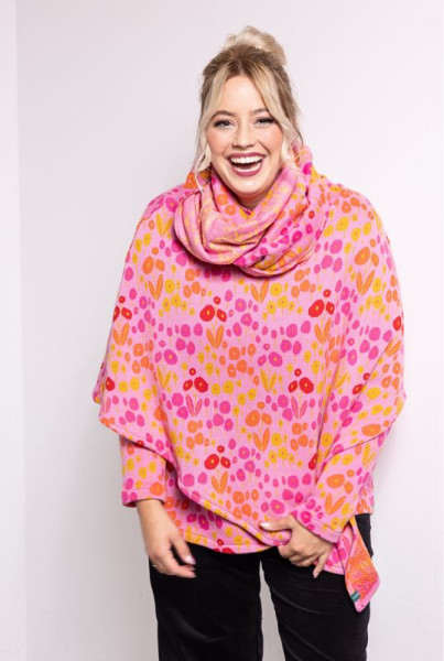 Poncho Bio-Baumwolle Blumen Pink